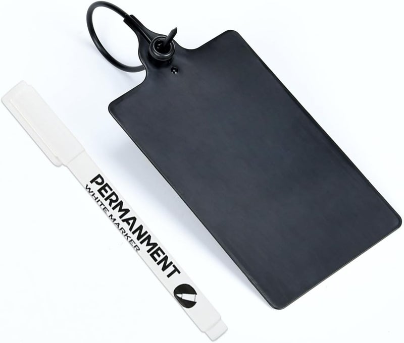 LeadSeals 100 Black Plastic Tags Shipping Tags Water Proof Tags for Labeling Shipping Labels Security Seals Writable Marker Ties Hanging Tags Storage Tag with One Marker Pen, 252*58 mm - Image 2